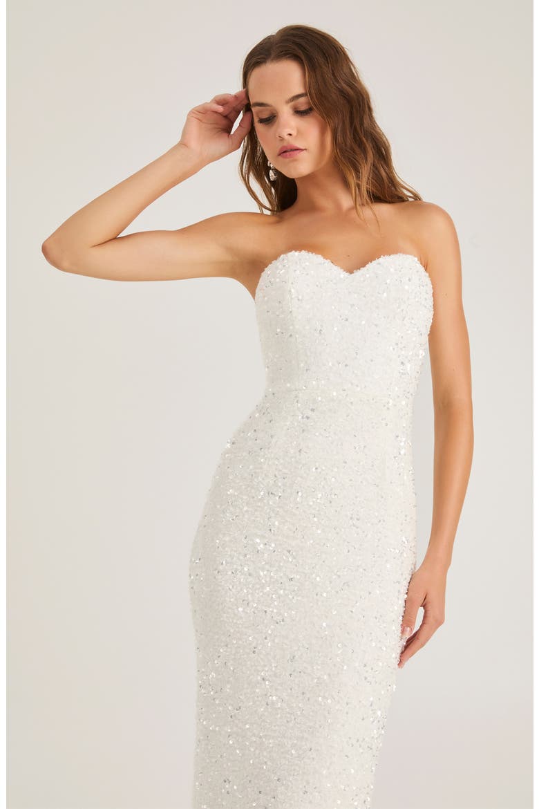 Ryan Sequin Strapless Column Gown, Alternate, color, OFF WHITE