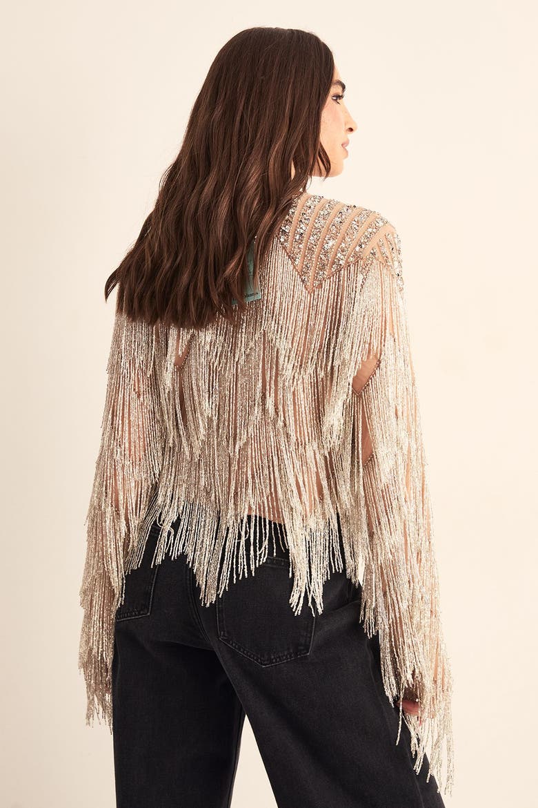 Embellished Tassel Zig Zag Jacket, Alternate, color, Silver