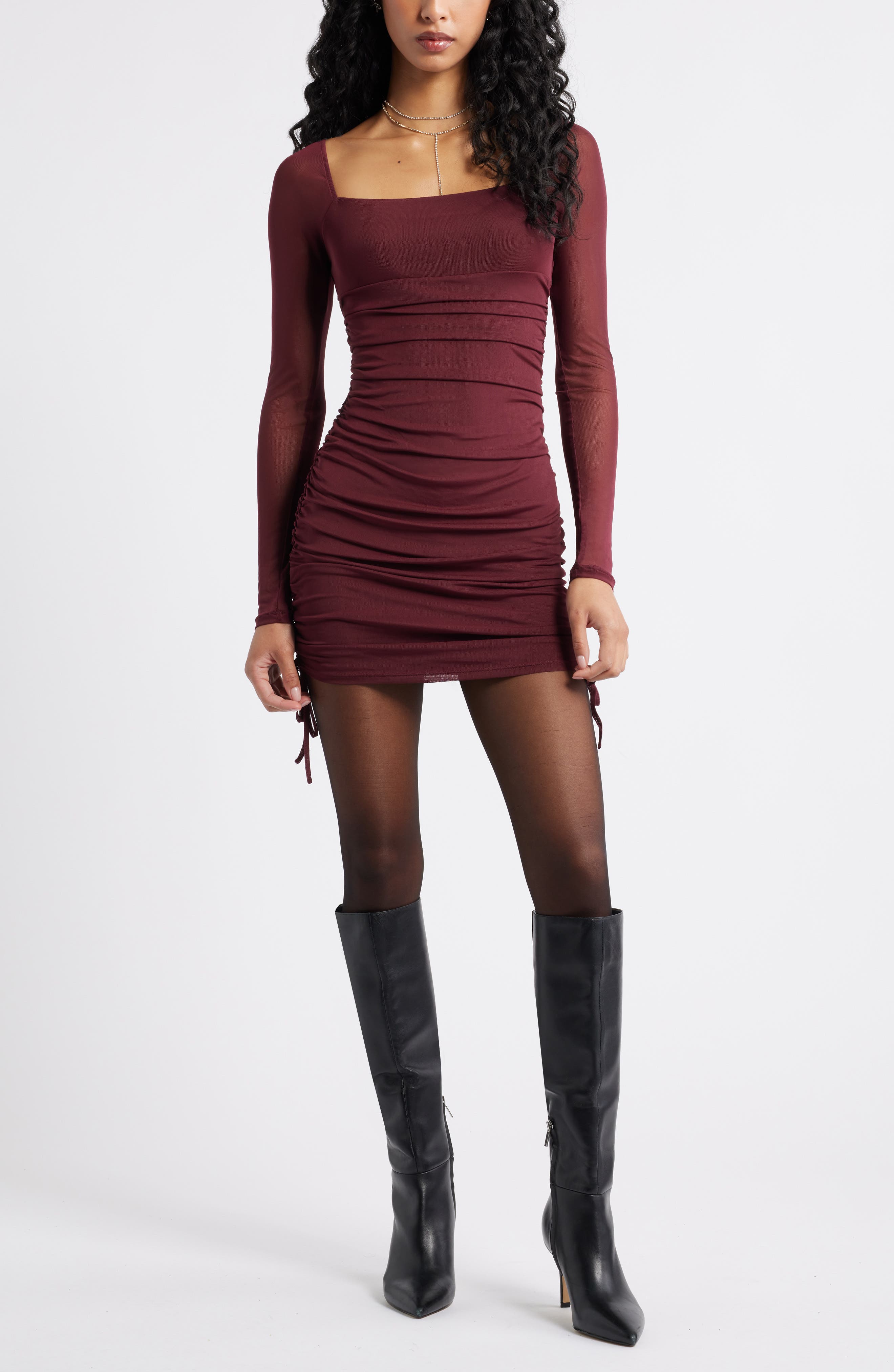 Ruched Mesh Long Sleeve Minidress - image 3