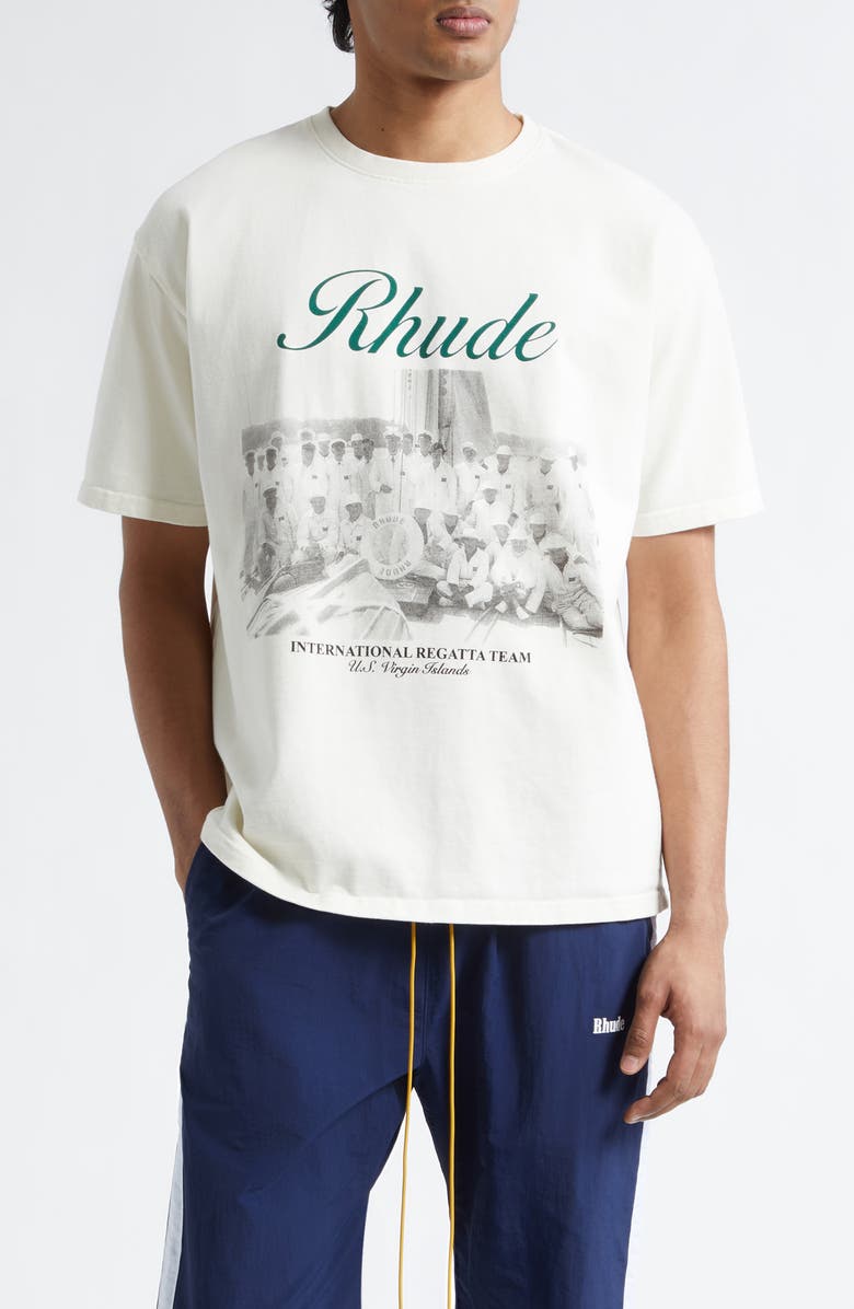 Rhude Virgin Islands Script Logo Graphic T-Shirt, Main, color, Vintage White/ Black/ Green