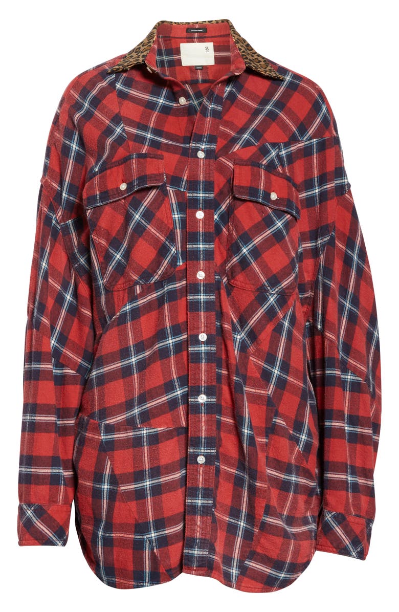 R13 Patchwork Plaid Shirt with Leopard Print Collar, Alternate, color,