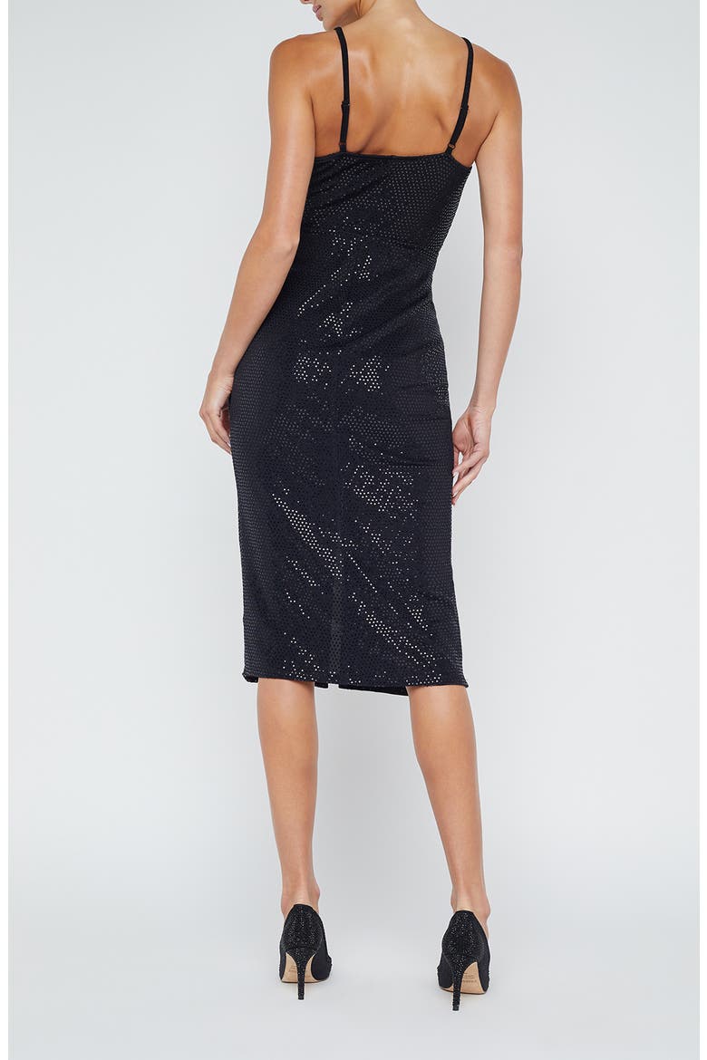 Chatou Twist Front Shimmer Dot Dress, Alternate, color, BLACK