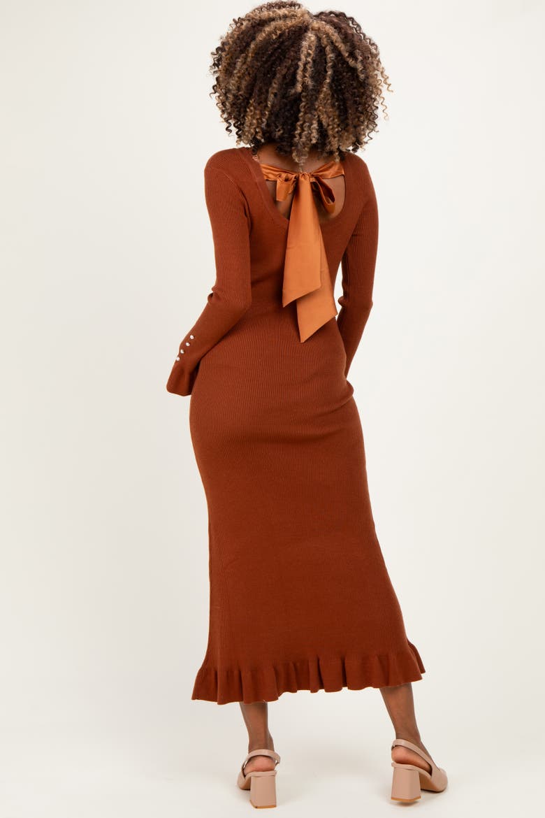 Ribbed Knit Bow Back Maxi Dress, Alternate, color, Brown