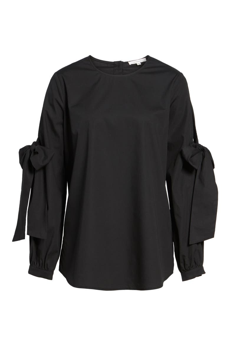 Tie Sleeve Poplin Blouse, Alternate, color, BLACK