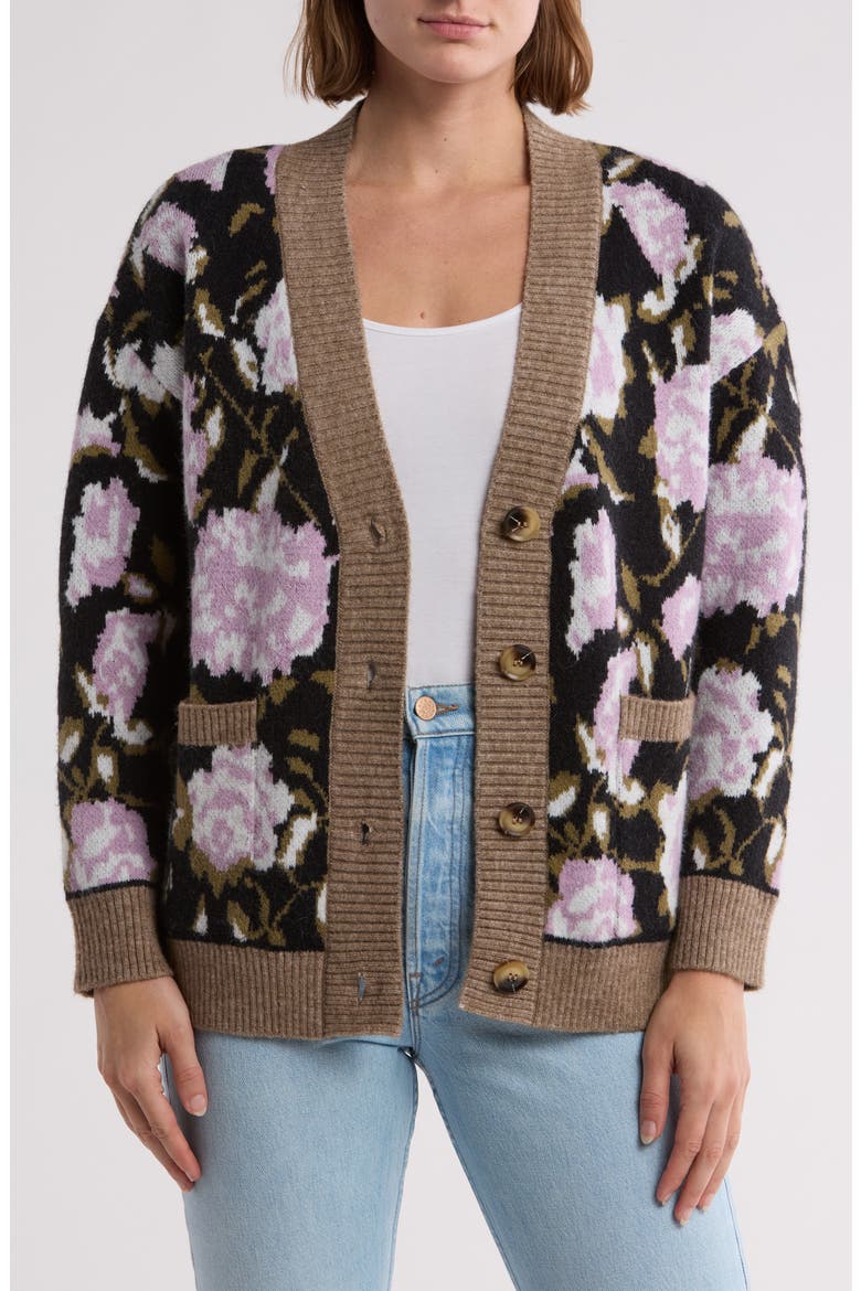 Oversize Floral Jacquard Cardigan, Main, color, LAVENDER MULTI