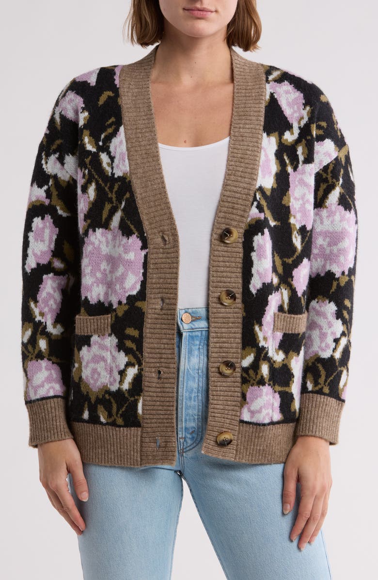 Gemma + Jane Oversize Floral Jacquard Cardigan, Main, color, Lavender Multi