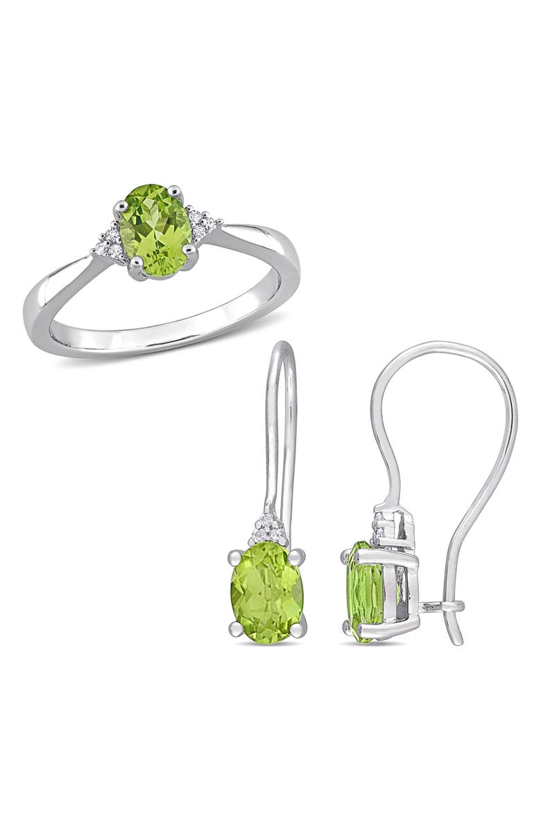 DELMAR Oval Cut Peridot & Diamond Ring & Drop Earrings Set - 0.06ct., Main, color,