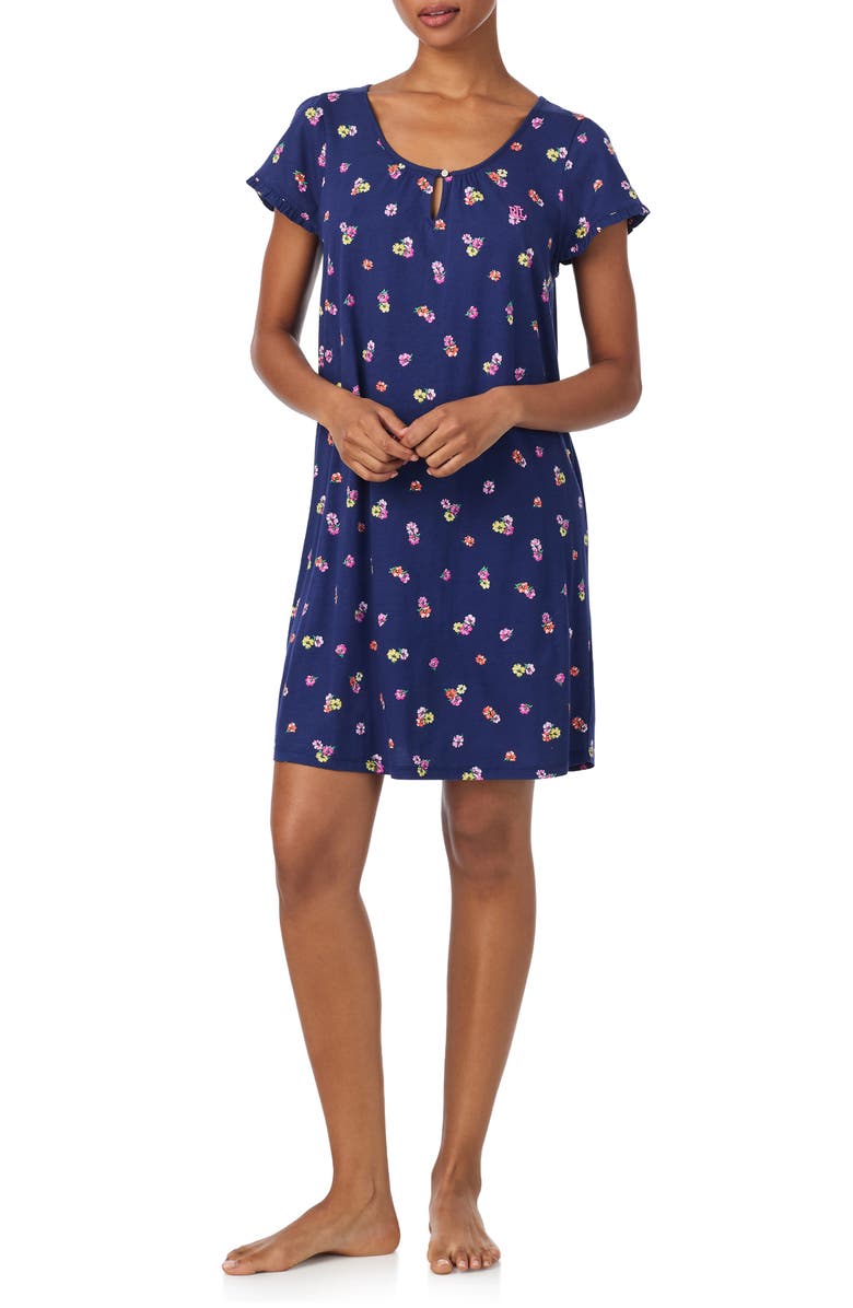 Lauren Ralph Lauren Print Short Sleeve Nightgown, Main, color,