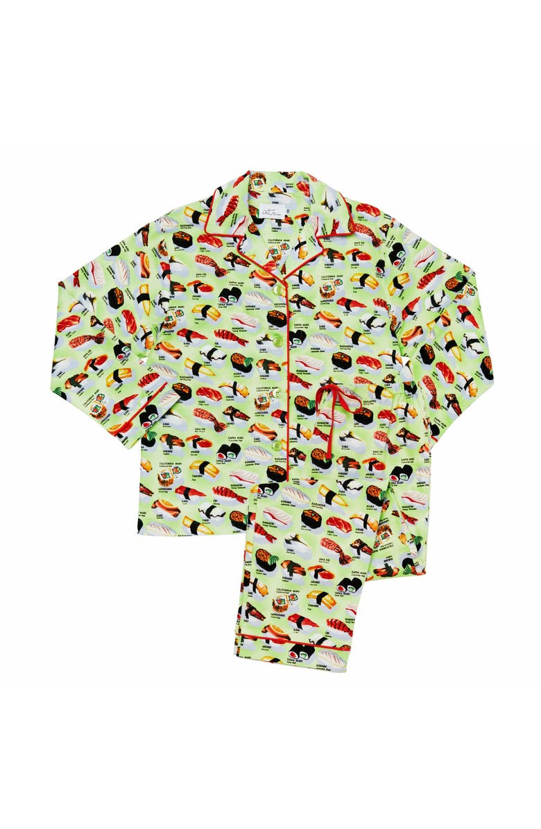 The Cat's Pajamas Poplin Pajama Set Conversational, Alternate, color, Sushi Wasabi