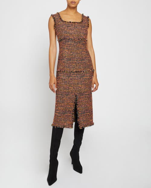 Santorelli Faye Fringe-trim Tweed Midi Dress In Orange Glow