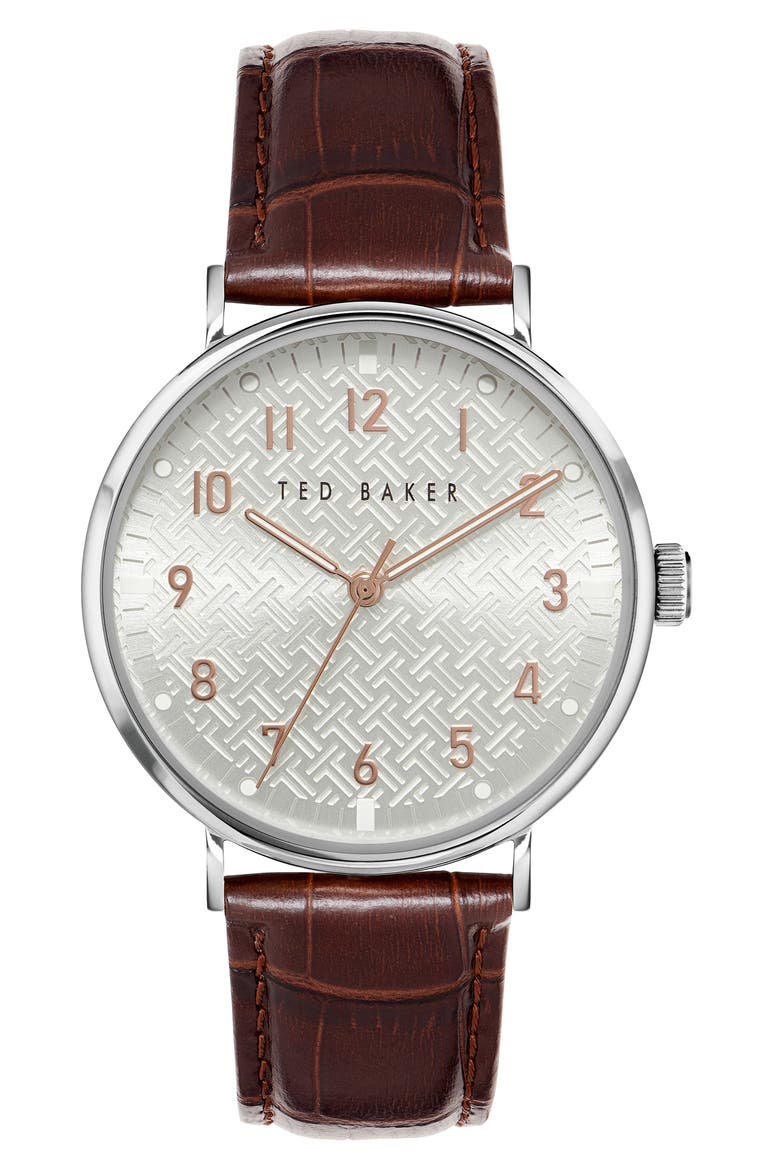 Mimosaa Leather Strap Watch, 41mm, Main, color, SILVER-TONE