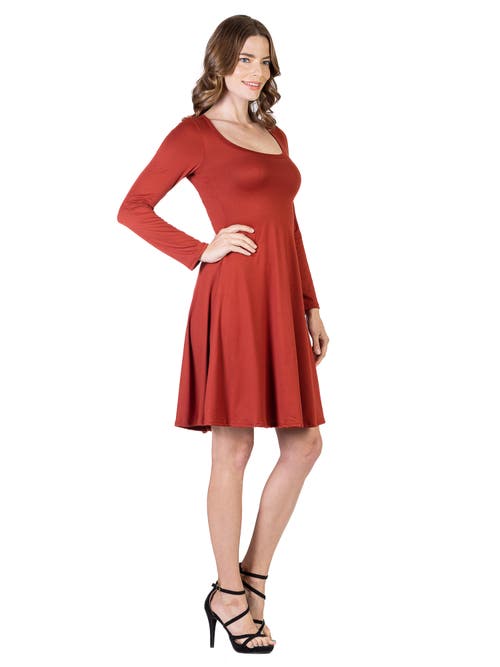 24seven Comfort Apparel Classic Long Sleeve Flared Mini Dress In Orange