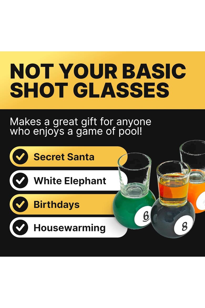 Billiards Pool Ball Shot Glasses, Set of 9 1oz Glasses, Alternate, color, Multicolored