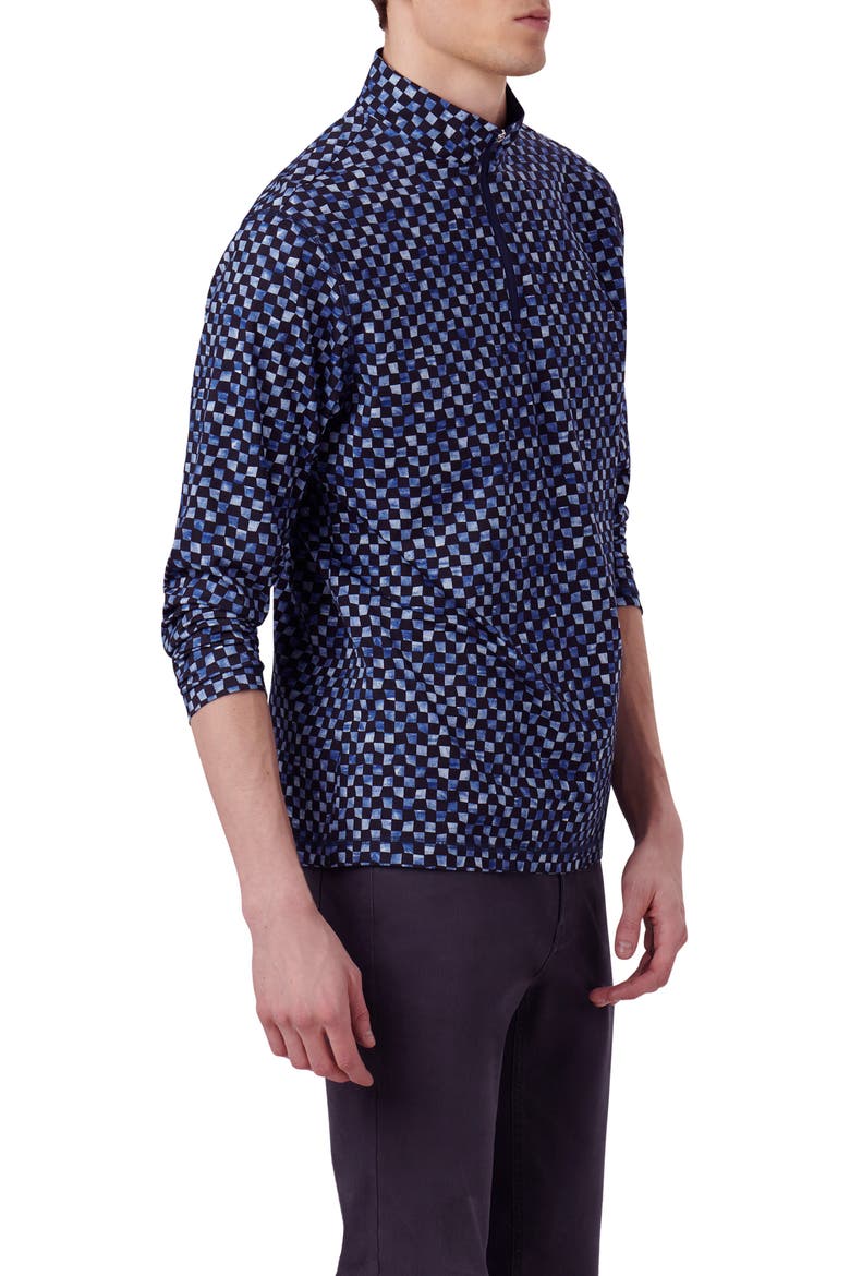 Anthony OoohCotton® Warped Check Print Quarter Zip Pullover, Alternate, color, NAVY