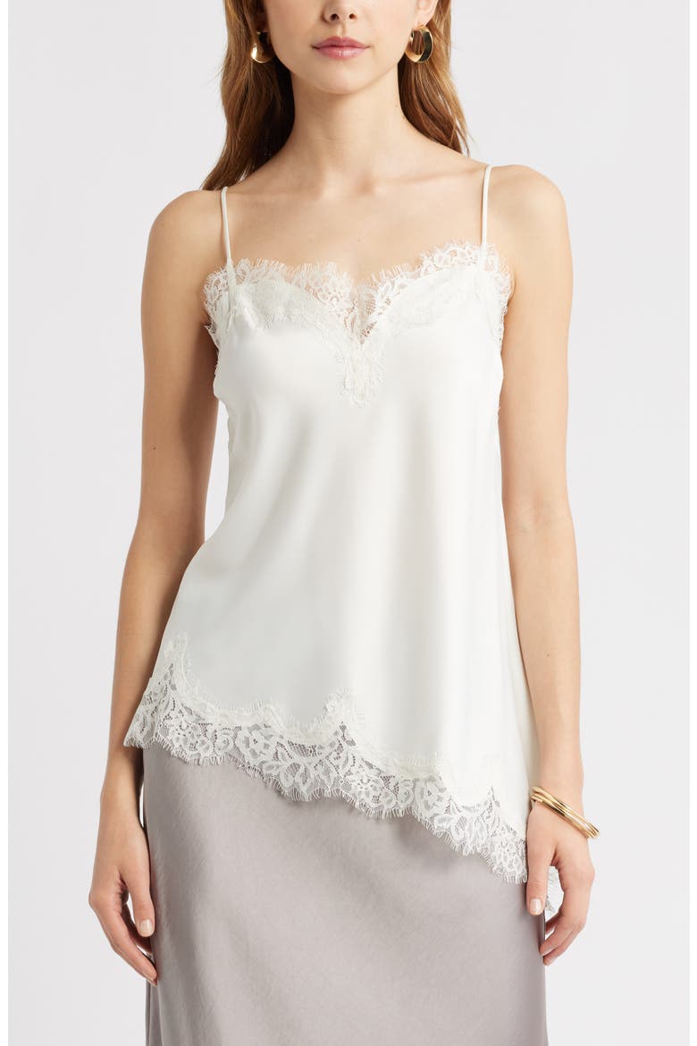 Lace Trim Satin Camisole, Main, color, IVORY