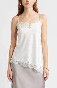 Open Edit Lace Trim Satin Camisole