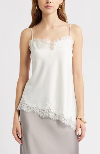Open Edit Lace Trim Satin Camisole In Ivory
