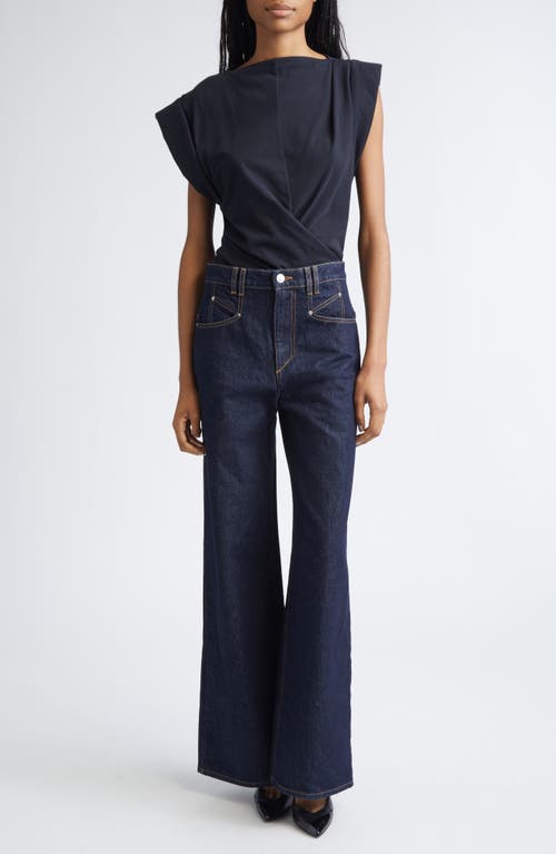 Isabel Marant Maisan Draped Asymmetric Cotton T-shirt In Blue
