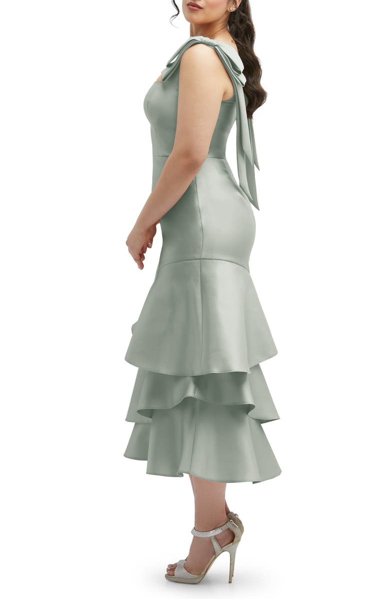 Dessy Collection Layered Ruffle Tie Strap Satin Midi Dress, Alternate, color, Willow