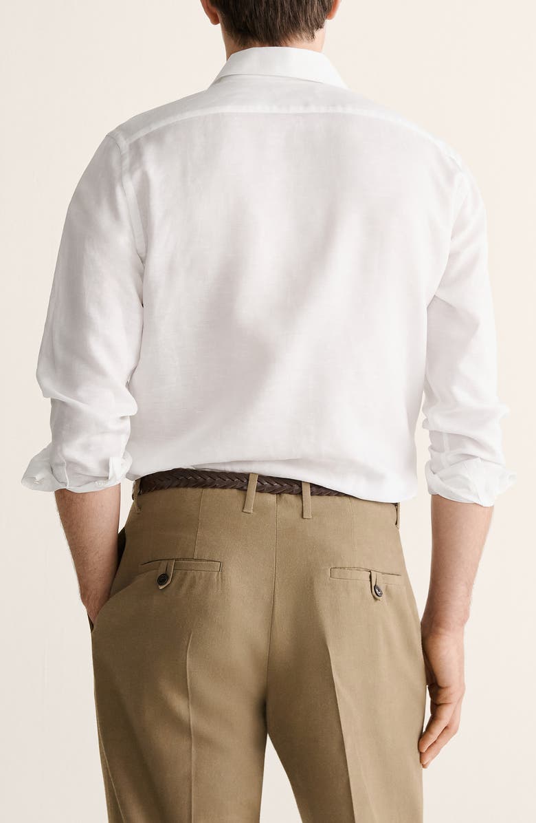 MANGO Regular Fit Solid Slub Linen Blend Button-Up Shirt, Alternate, color, White