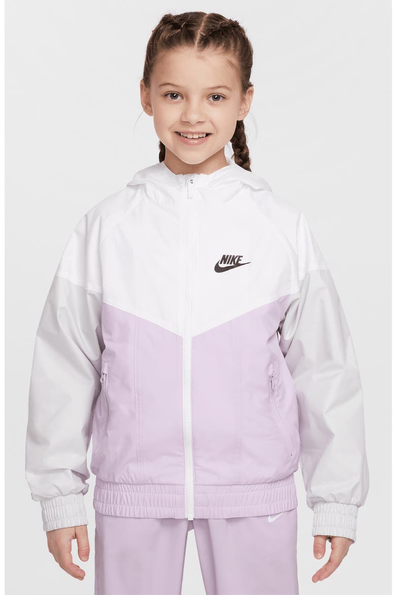 Kids' Windrunner Hooded Water Repellent Jacket, Main, color, WHITE/ DOLL/ PHOTON/ BLACK