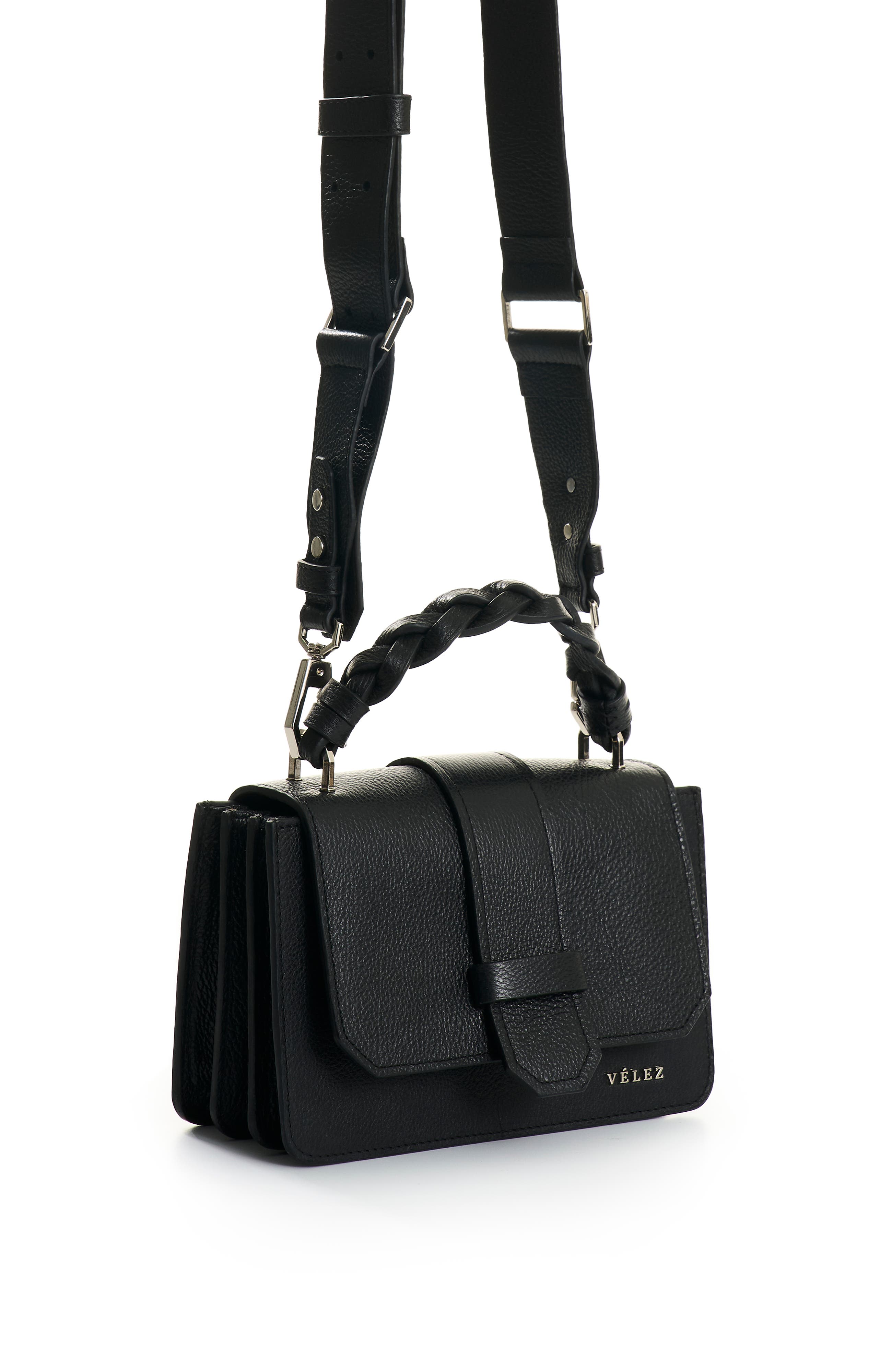 Velez Garniel Hands-Free Leather Bag with Woven Handle, Alternate, color, Black