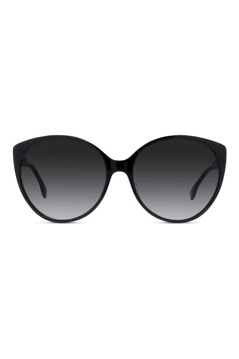 'Fendi Fine 59mm Round Sunglasses, Main, color, SHINY BLACK / GRADIENT SMOKE