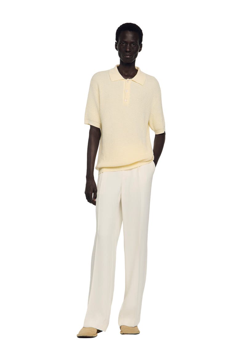Waffle-texture cotton polo, Alternate, color, Butter cream