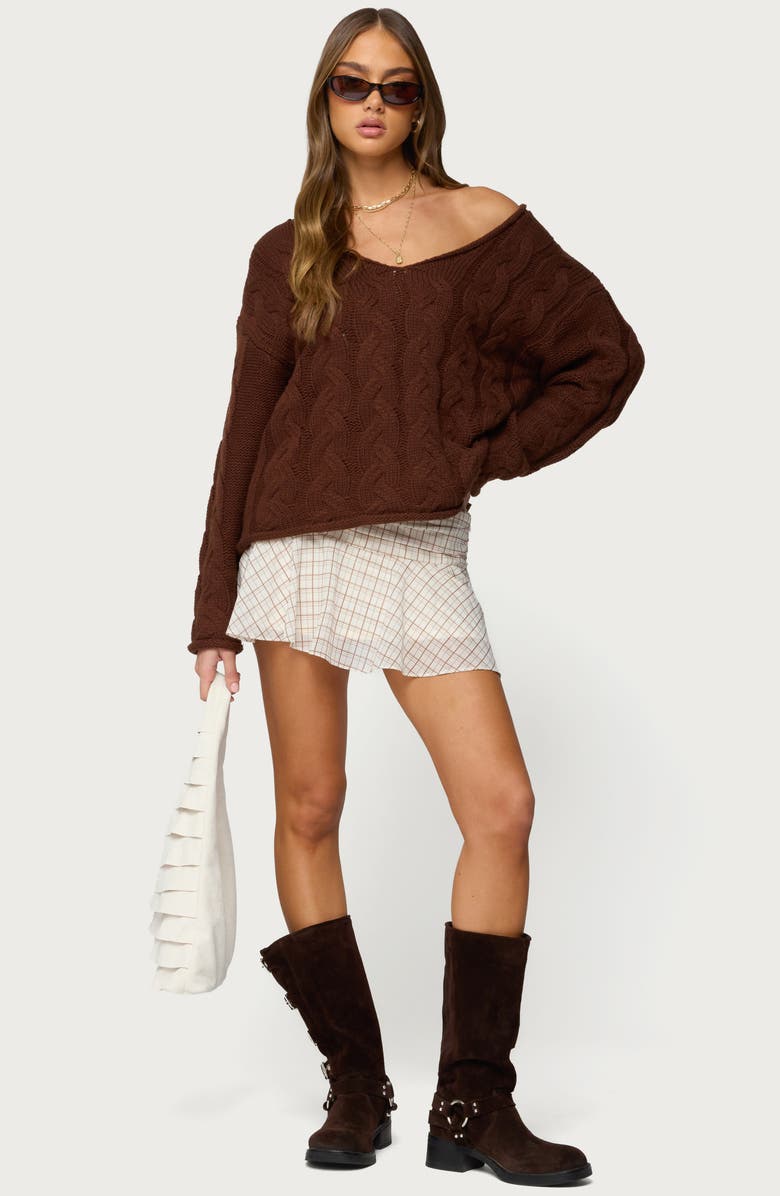 EDIKTED Lulah Plaid Miniskirt, Alternate, color, Cream