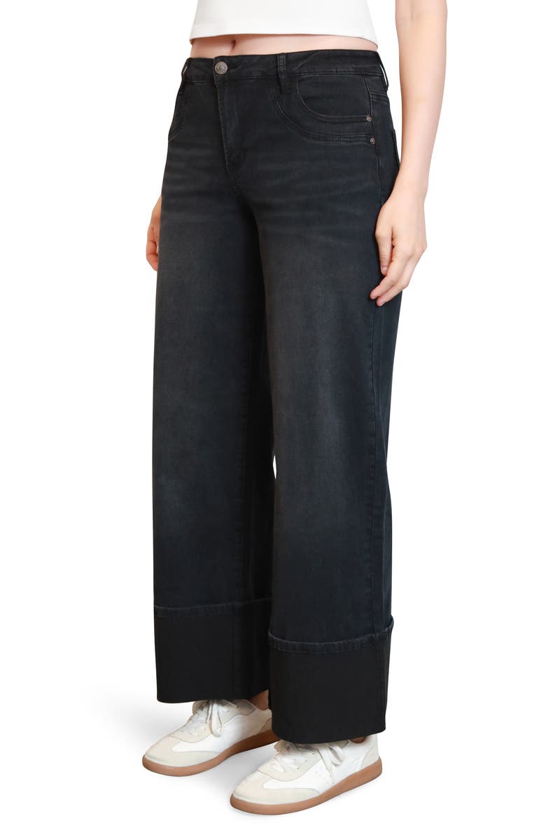 Madden Girl Bow Back Cuffed Slouchy Wide Leg Jeans, Alternate, color, Washed Black