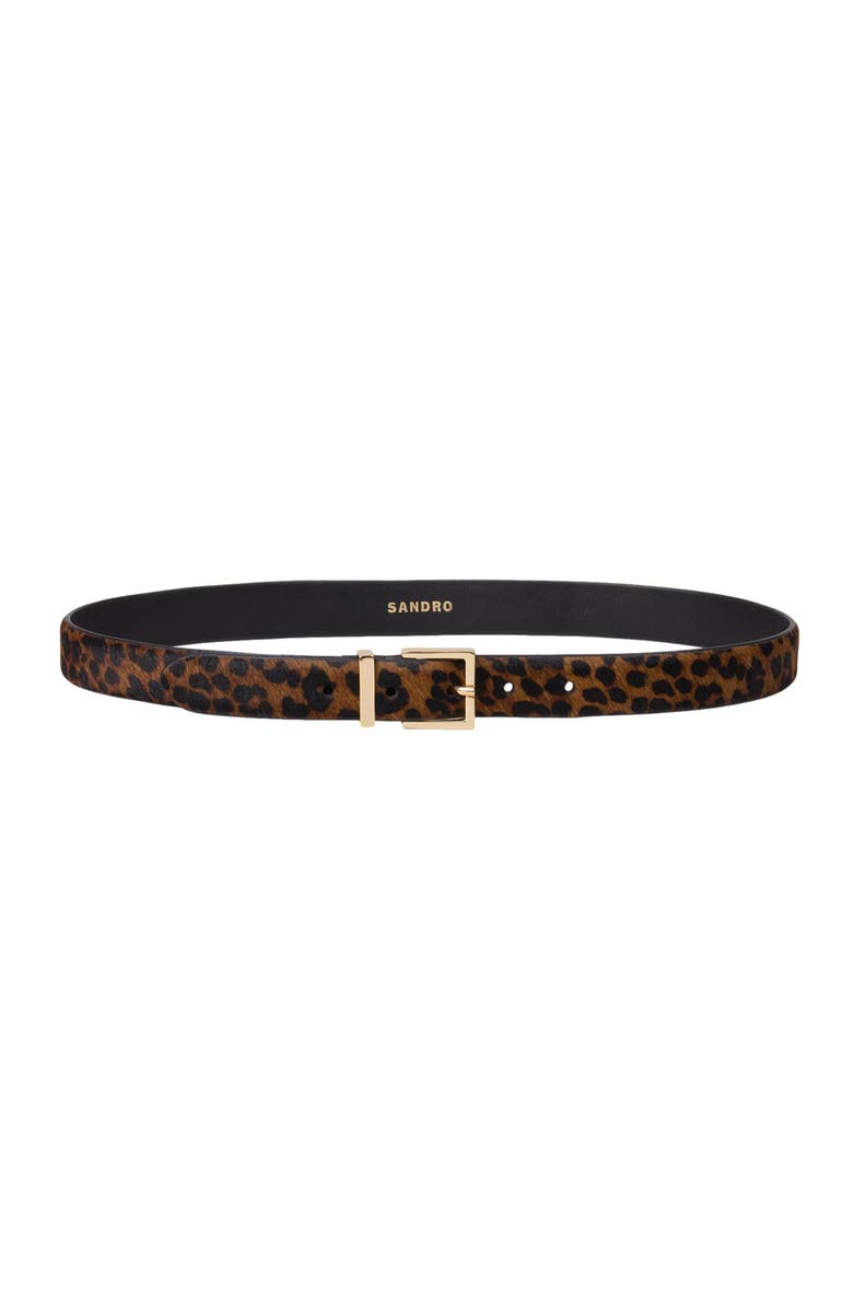 SANDRO Pony effect leather belt, Main, color, Brown