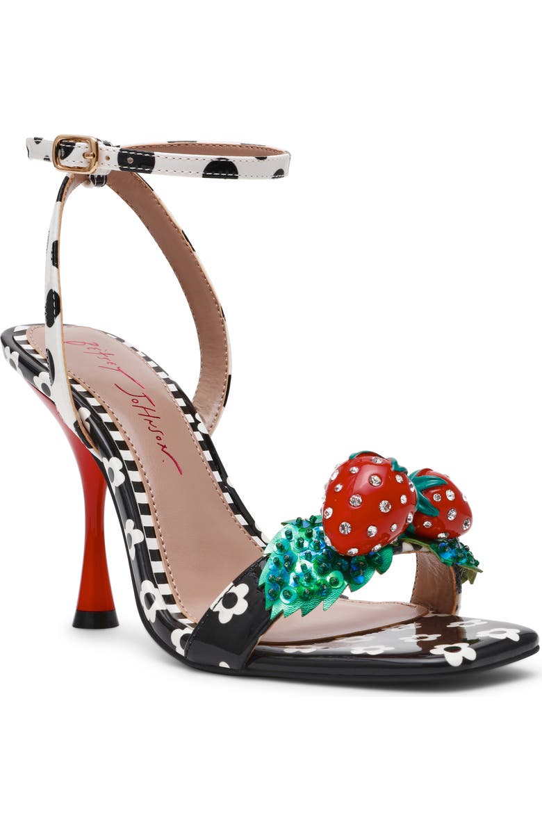 Betsey Johnson Addison Ankle Strap Sandal, Main, color, Black/ White Multi