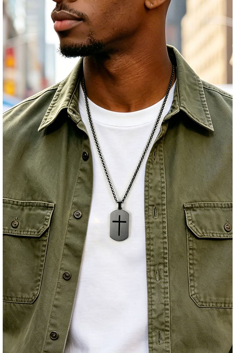 Men's Prayer Dog Tag Pendant Necklace, Alternate, color, BLACK