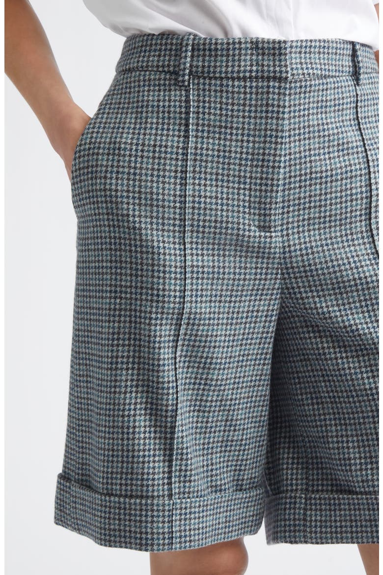 Houndstooth Check Virgin Wool & Cashmere Bermuda Shorts, Alternate, color, 178 DARK JADE