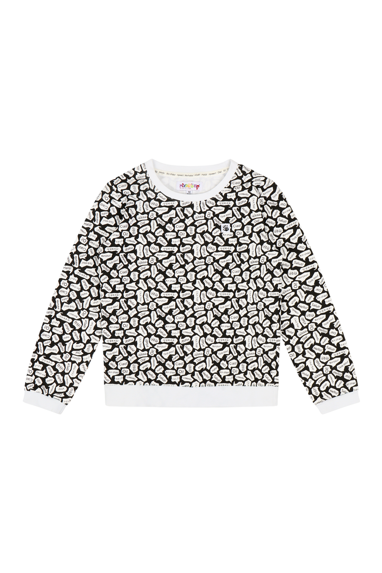 Kids Crewneck Sweatshirt and Jogger Pants Set - Black/White-Hello, Alternate, color, Black/White/Hello