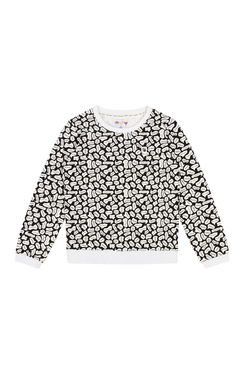 Mixed Up Clothing Kids Crewneck Sweatshirt and Jogger Pants Set - Black/White-Hello, Alternate, color, Black/White/Hello