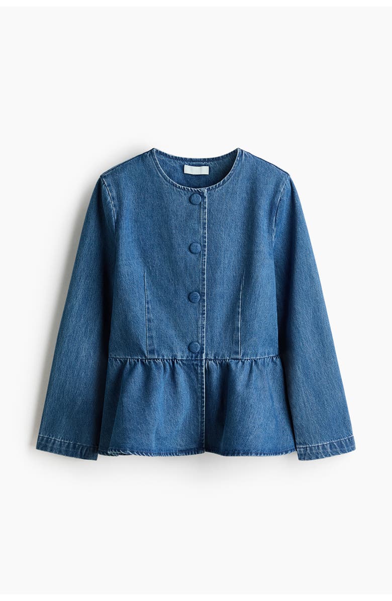 H&M Collarless Peplum Jacket, Main, color, Denim Blue