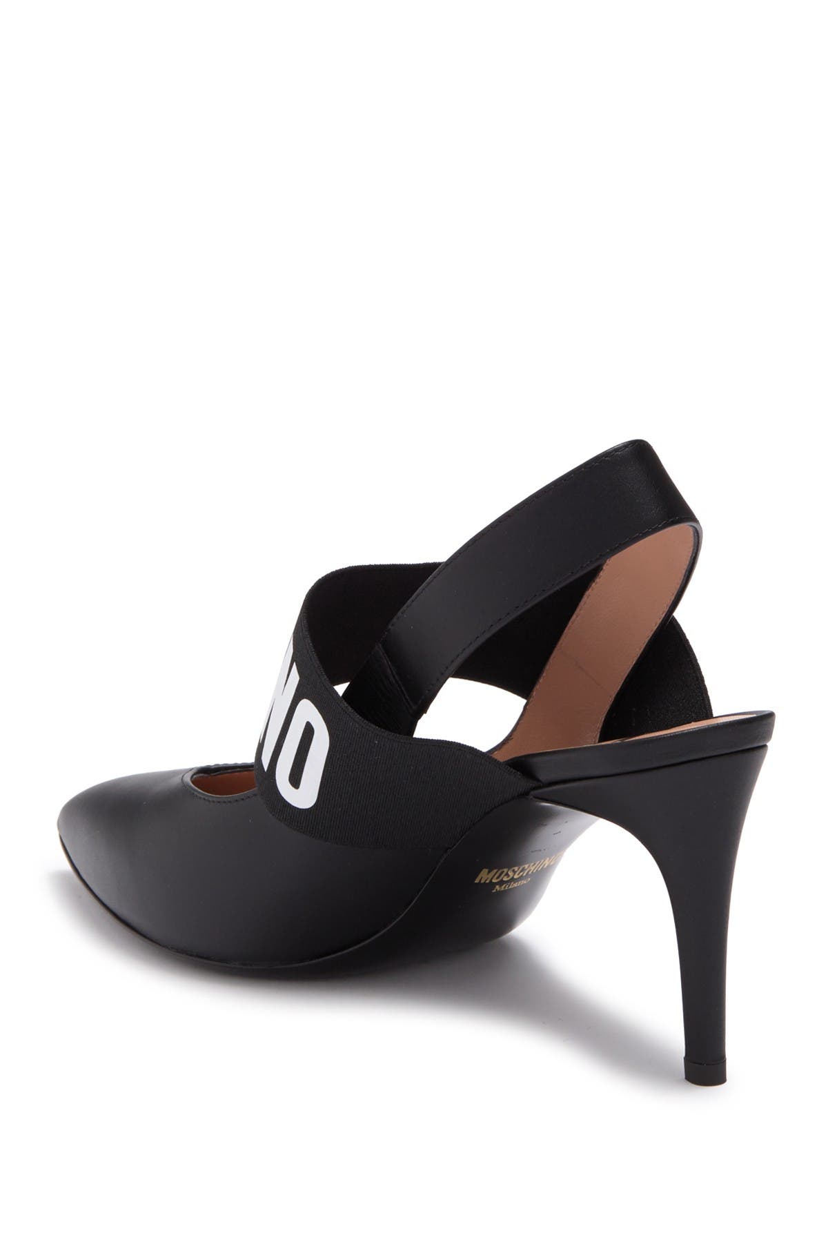 Moschino Logo Strap Leather Stiletto Pump, Alternate, color, 