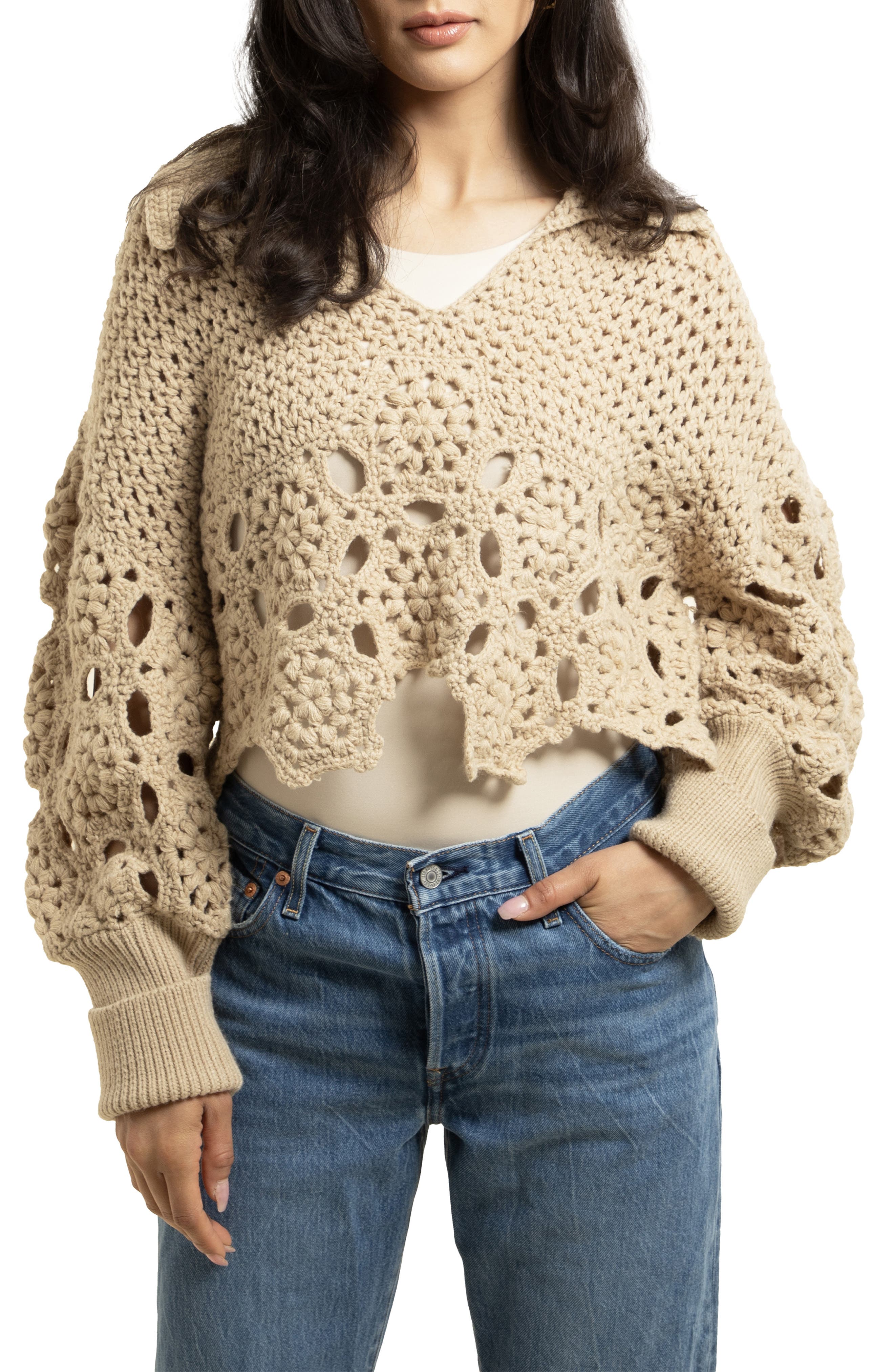 SAACHI Chunky Crochet Cardigan Sweater