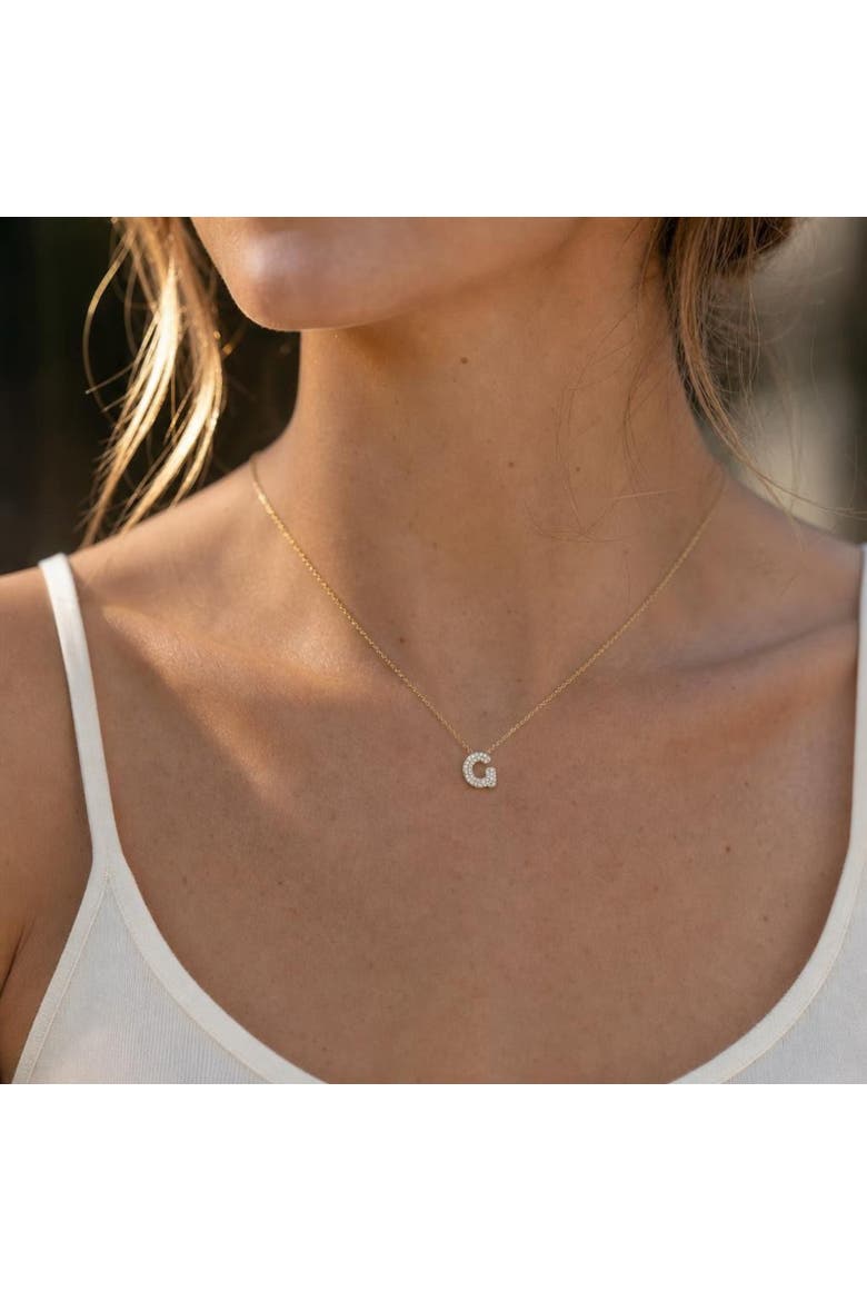 Small Bubble Initial Letter 14K Yellow Gold Diamond Pendant Necklace, Alternate, color, Gold G