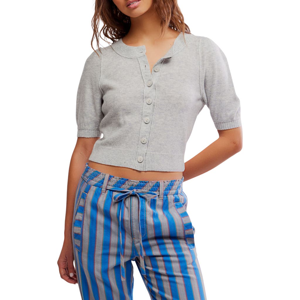 Free People Isla Wool Blend Solid Short Sleeve Cardigan In Gray