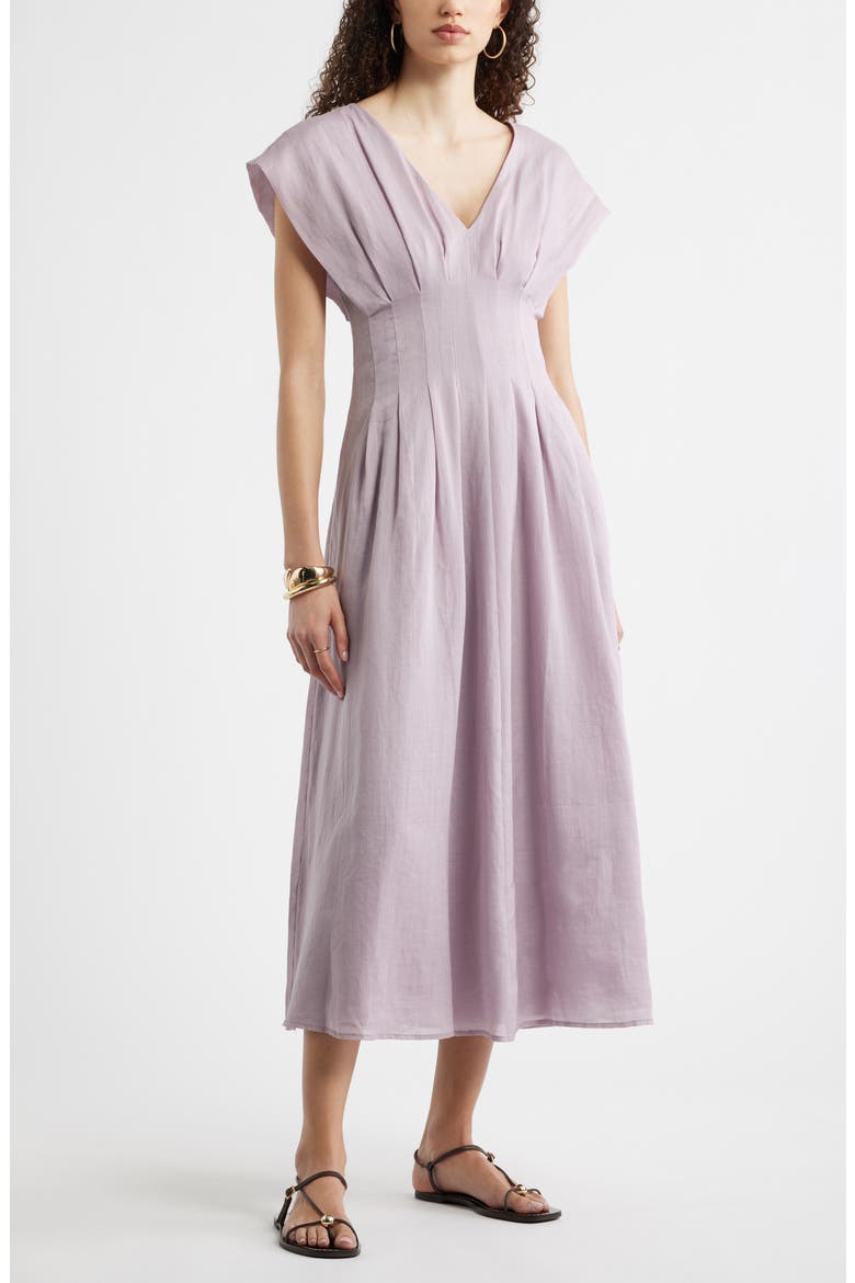 Pleat Waist A-Line Dress, Main, color, PURPLE FOG