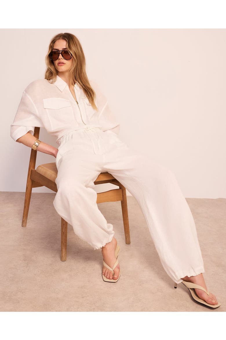 Ramie Zip Bomber Blouse, Alternate, color, Ivory