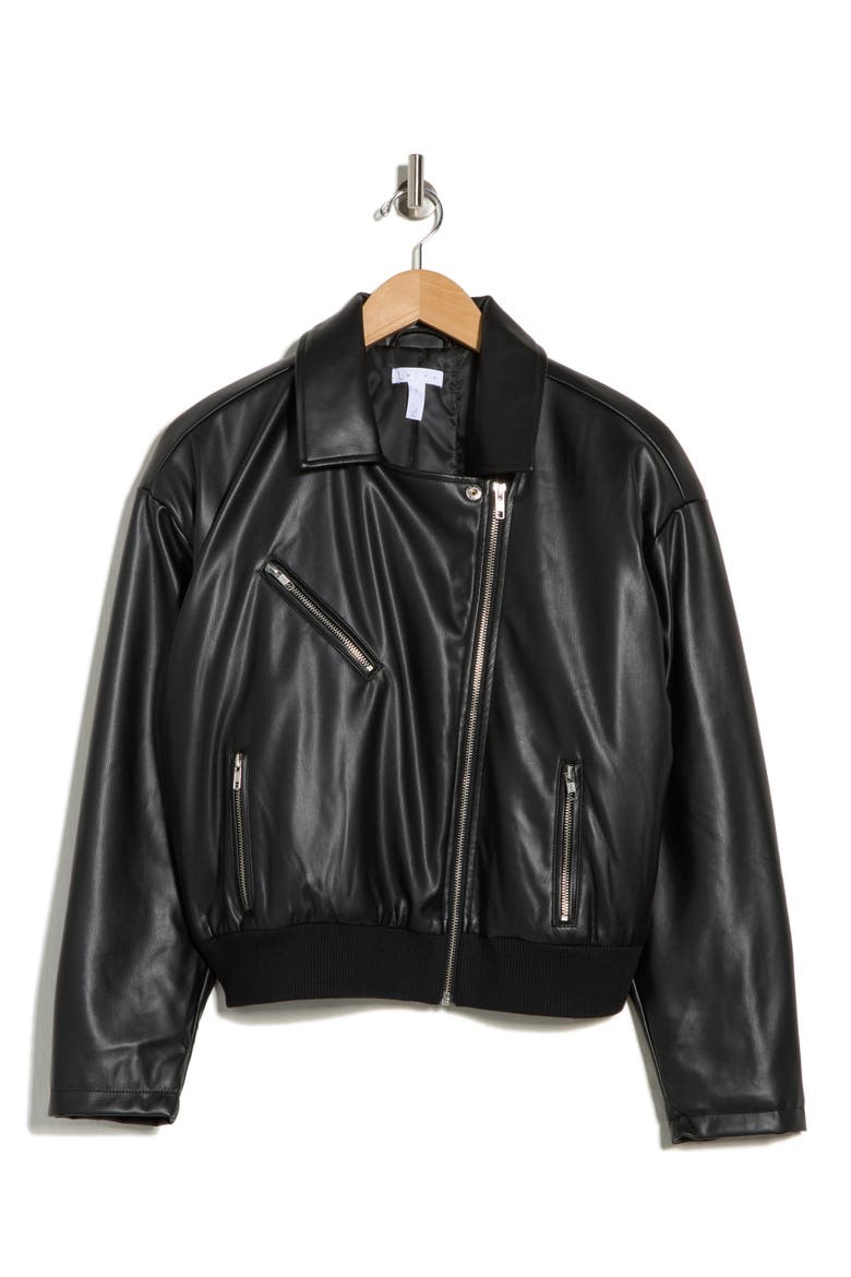 Faux Leather Bomber Jacket, Alternate, color, BLACK