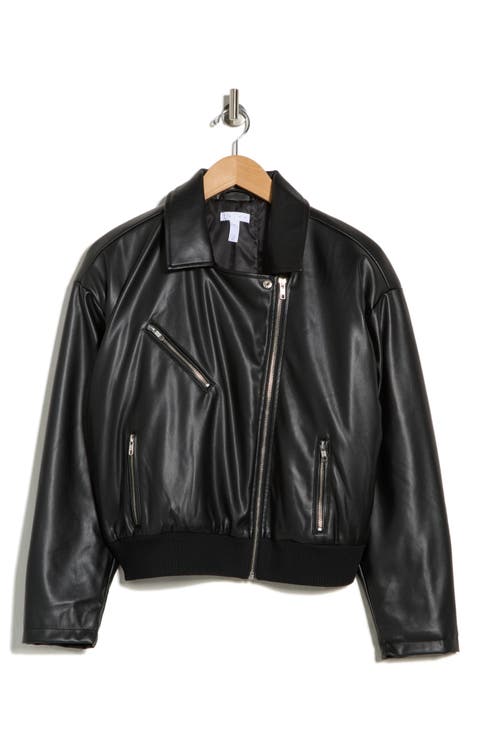 Faux Leather Bomber Jacket