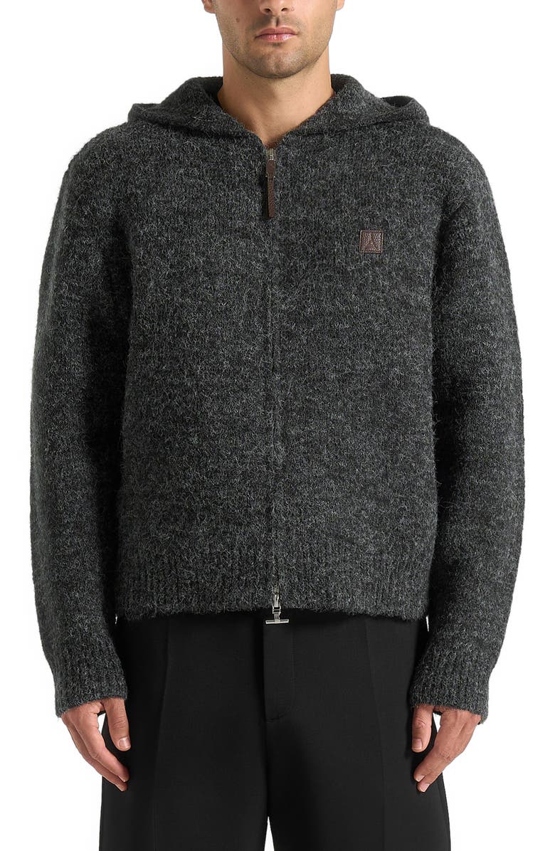 Manière De Voir Billie Unisex Brushed Wool Zip Hoodie, Main, color, Grey