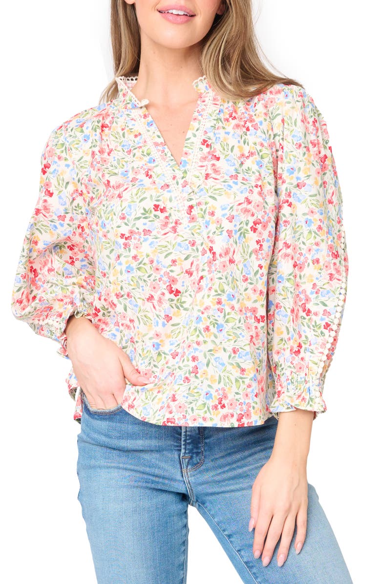 GIBSONLOOK Aria Floral Lantern Sleeve Poplin Top, Main, color, 