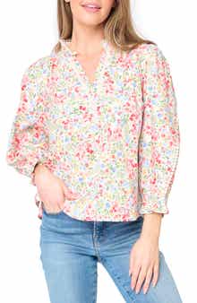 GIBSONLOOK Aria Floral Lantern Sleeve Poplin Top
