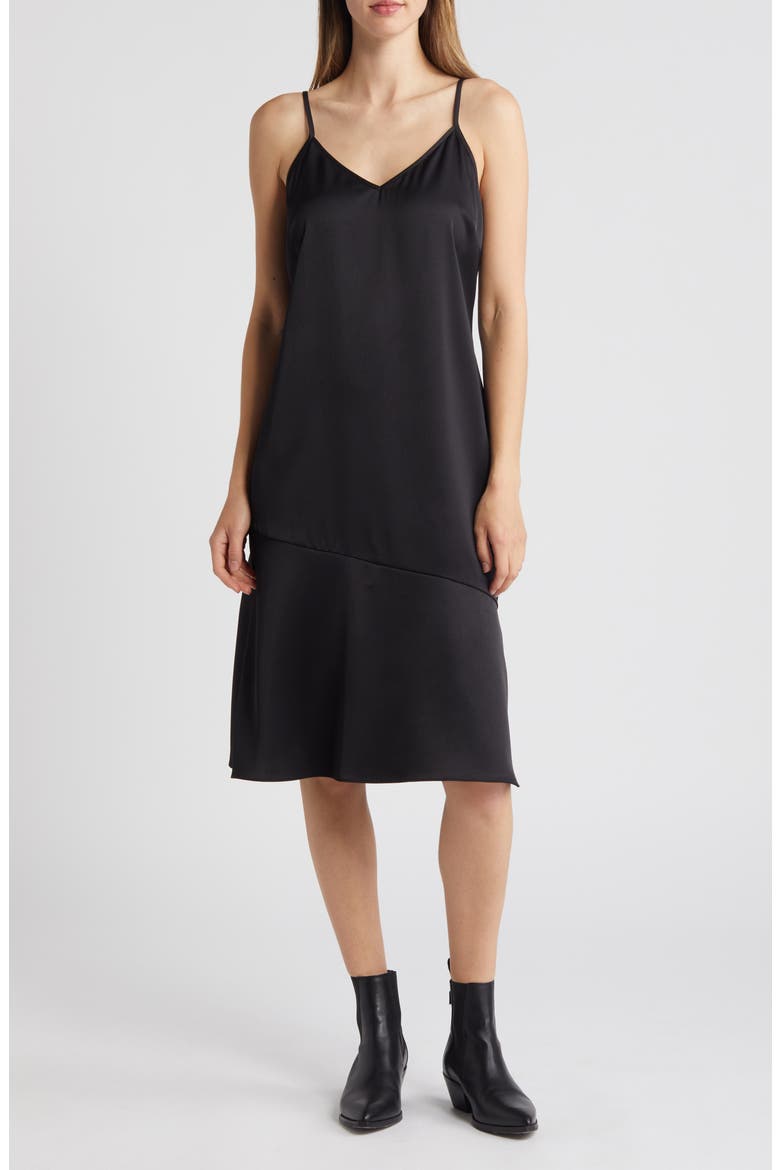 Two-Piece Sleeveless Turtleneck Sweater & Satin Slipdress, Alternate, color, BLACK