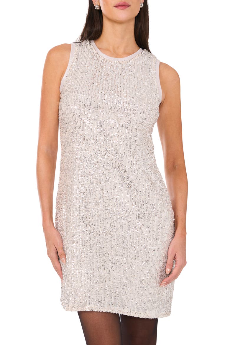 Sleeveless Sequin Minidress, Alternate, color, SILVER